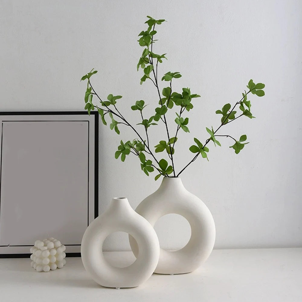 Circle Vase Flower Donut Shape Vase Living Room Decoration Nordic Style Plastic Vase Creativity Desktop Home Decoration Supply