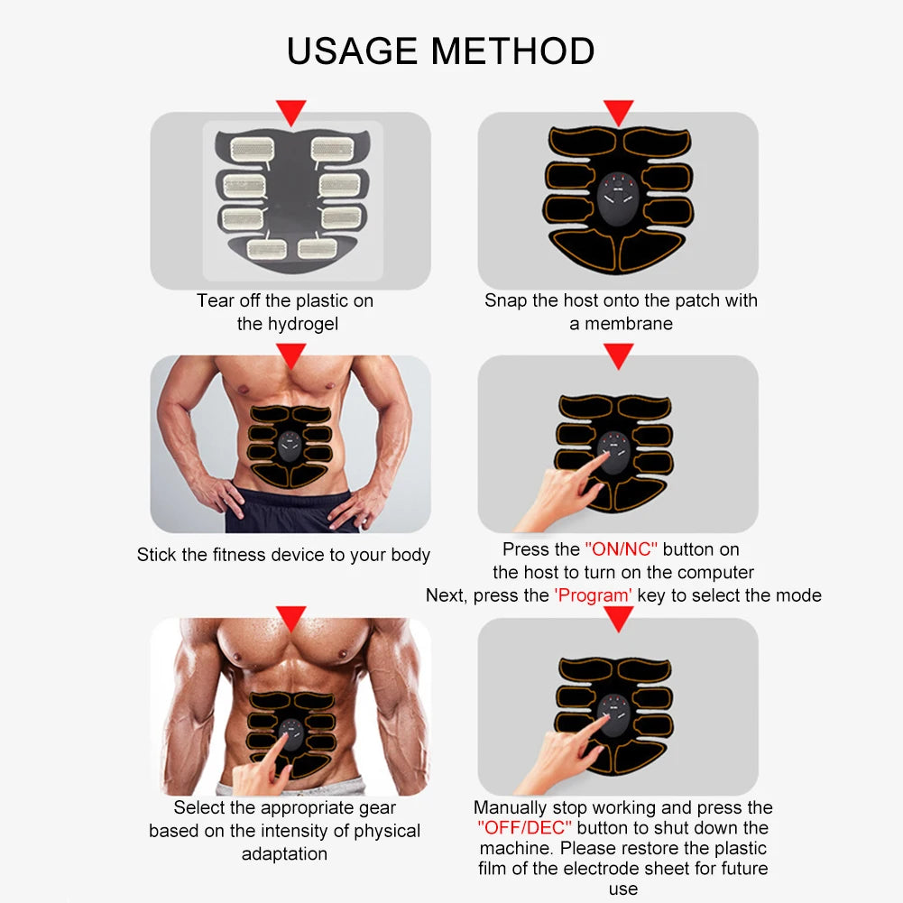 EMS Muscle Stimulator Trainer USB Charging Electric Weight Loss Stickers 6 Modes 10 Gears Workout Equipment for Men Women