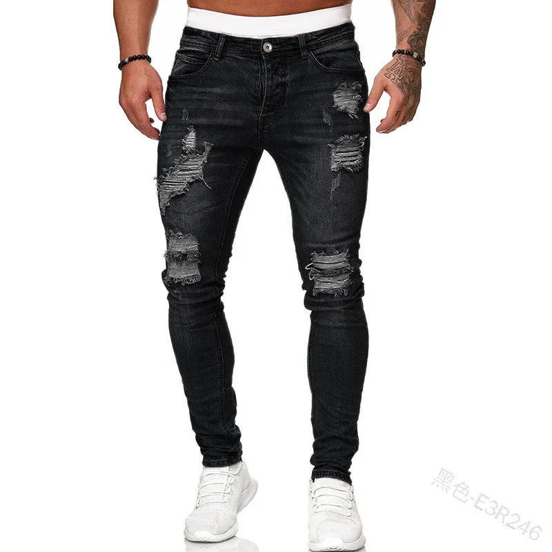 Ripped Mid-Waist Slim Fit Jeans