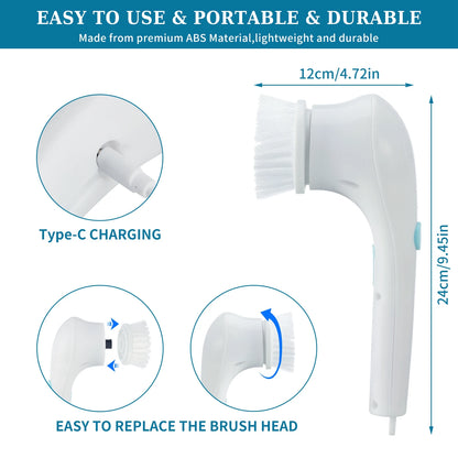 Electric Spin Scrubber Cordless Power Cleaning Brush with 5 Replaceable Brush Heads Rechargeable Scrubber for Kitchen