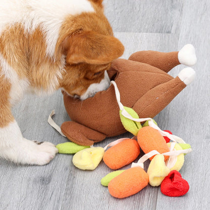 Dog Turkey Plush Toy Roasted Turkey Stuffed Toy Cute Dog Chew Squeaky Toy Interactive Hide and Seek Dog Toy Food Training Pet