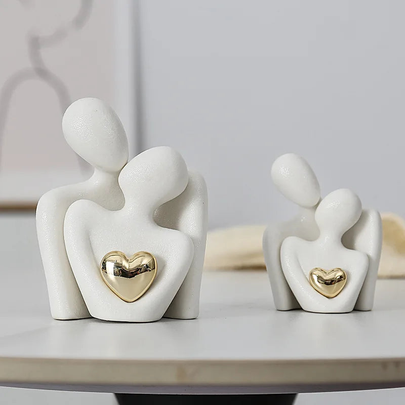 Nordic Decorative Abstract Couple Statue Modern Decoration Home Sculpture Ceramic Figure Figurines Living Room Crafts Ornaments