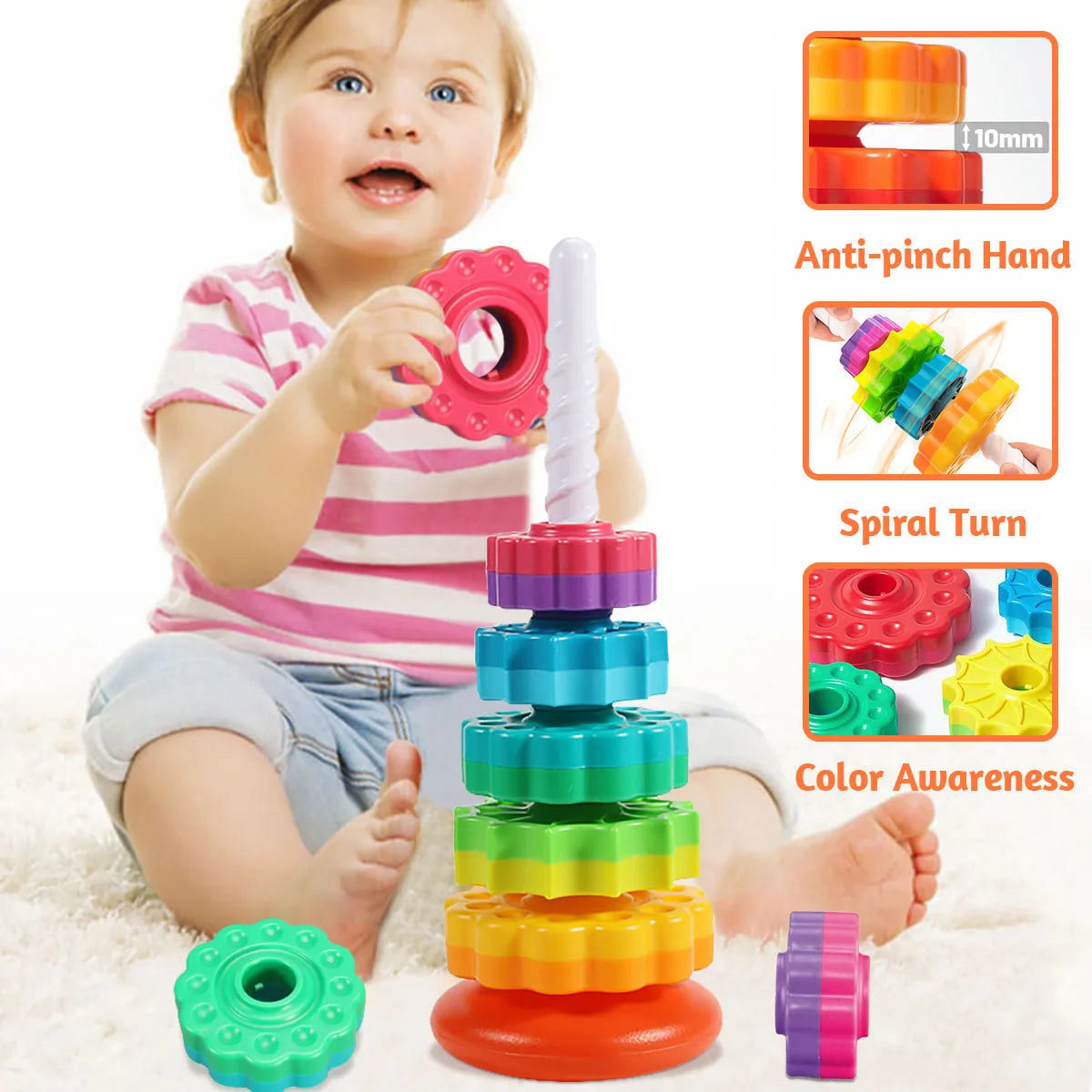 Montessori Rotating Rainbow Stacking Toy