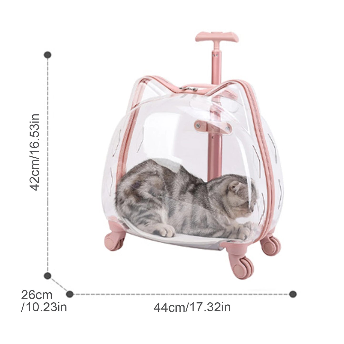 Cat Carrier with Wheels Transparent Pet Trolley Case Telescopic Rod Spacious Breathable Pet Trolley for Hiking Travel