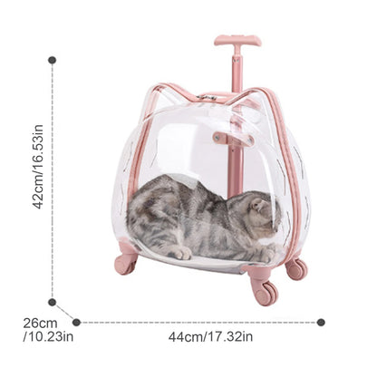 Cat Carrier with Wheels Transparent Pet Trolley Case Telescopic Rod Spacious Breathable Pet Trolley for Hiking Travel