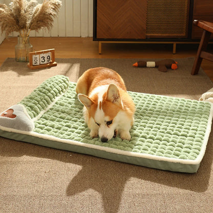 Dog Bed Mat Pet Bed Soft Warm Dog Bed with Pillow Detachable Washable Pet Sleeping Mat Anti-Slip Comfy Kennel Pad Thicken New