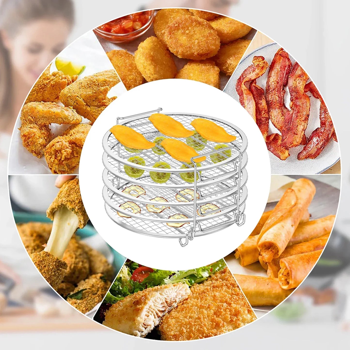 5-Layer Air Fryer Dehydrator Rack Food Grade Stainless Steel Grilling Rack Toast Rack Stackable Multi-Layer Cooking Rack