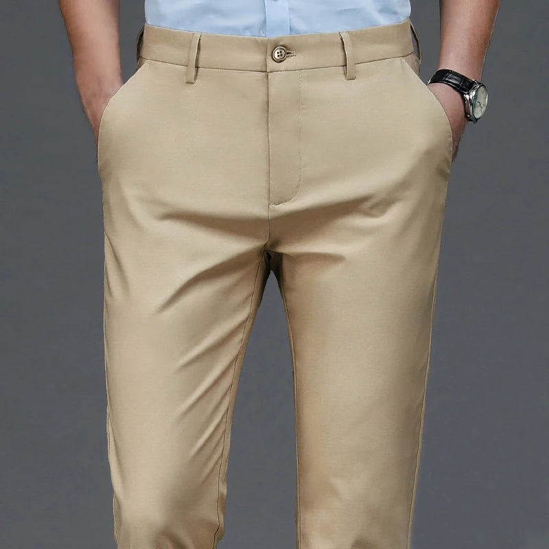 Stretch Solid Black Smart Casual Pants