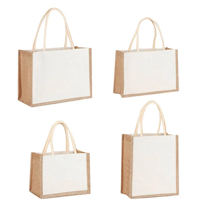 Women Burlap Jute Tote Bag Large Capacity Canvas Top-handle Jute Handbag Grocery Tote Handbag Casual Shopping Bag Gift Bag