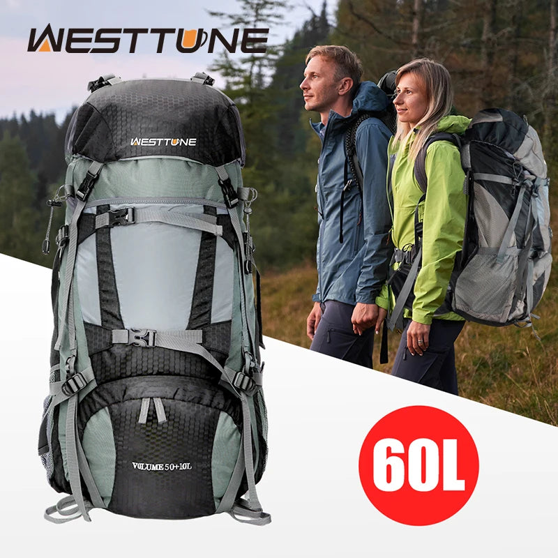 WESTTUNE 60L Explorer Internal Frame Backpack with Rain Cover Outdoor Backpack for Hiking Camping Backpacking Travel