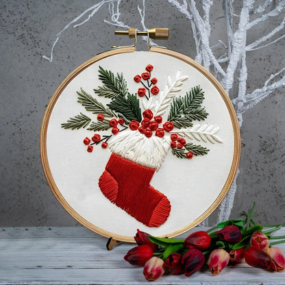 Christmas DIY Embroidery Kit Wreath Handmade Sewing Art Craft Beginners Needlework Printed Pattern Cross Stitch Set Xmas Gift