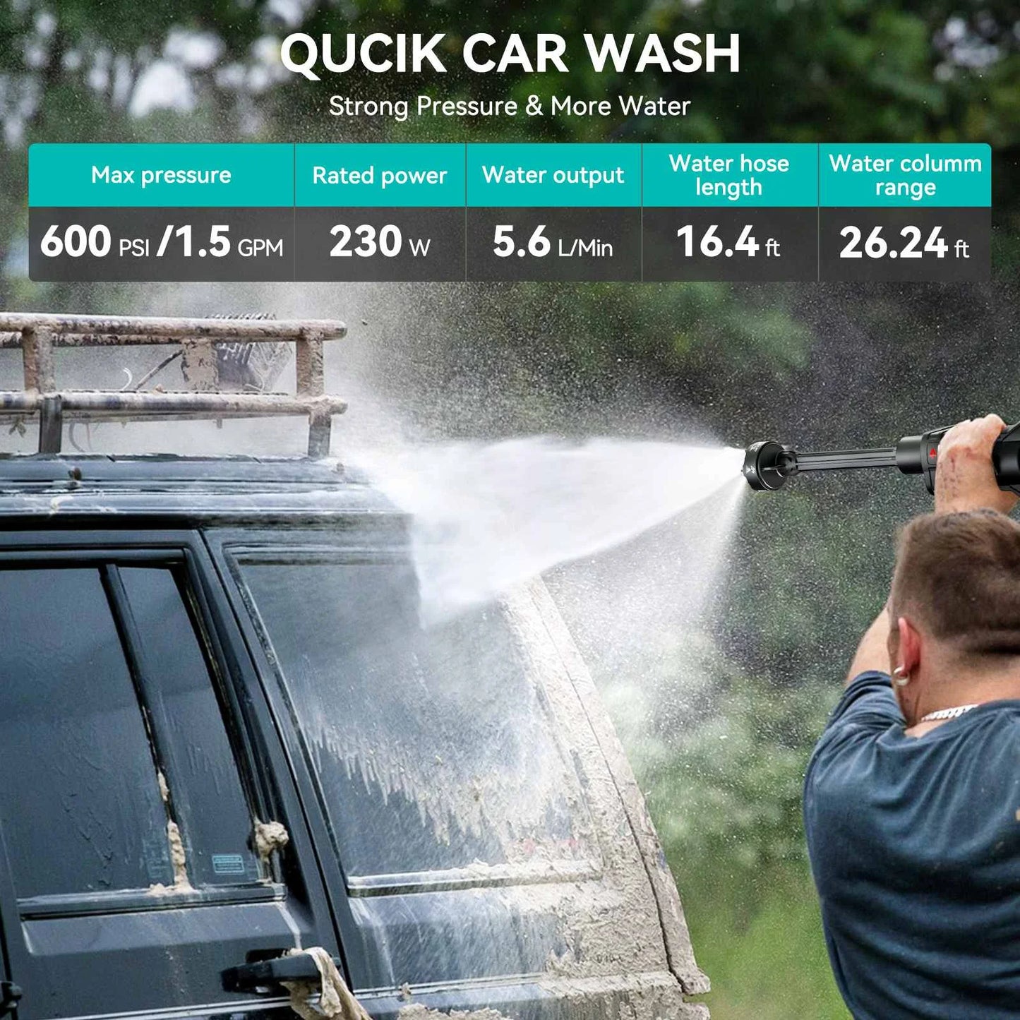 600-800psi 6-in-1 Nozzle Cordless Car Wash Water Gun Car Washer Washing Cleaner Machine EU Plug