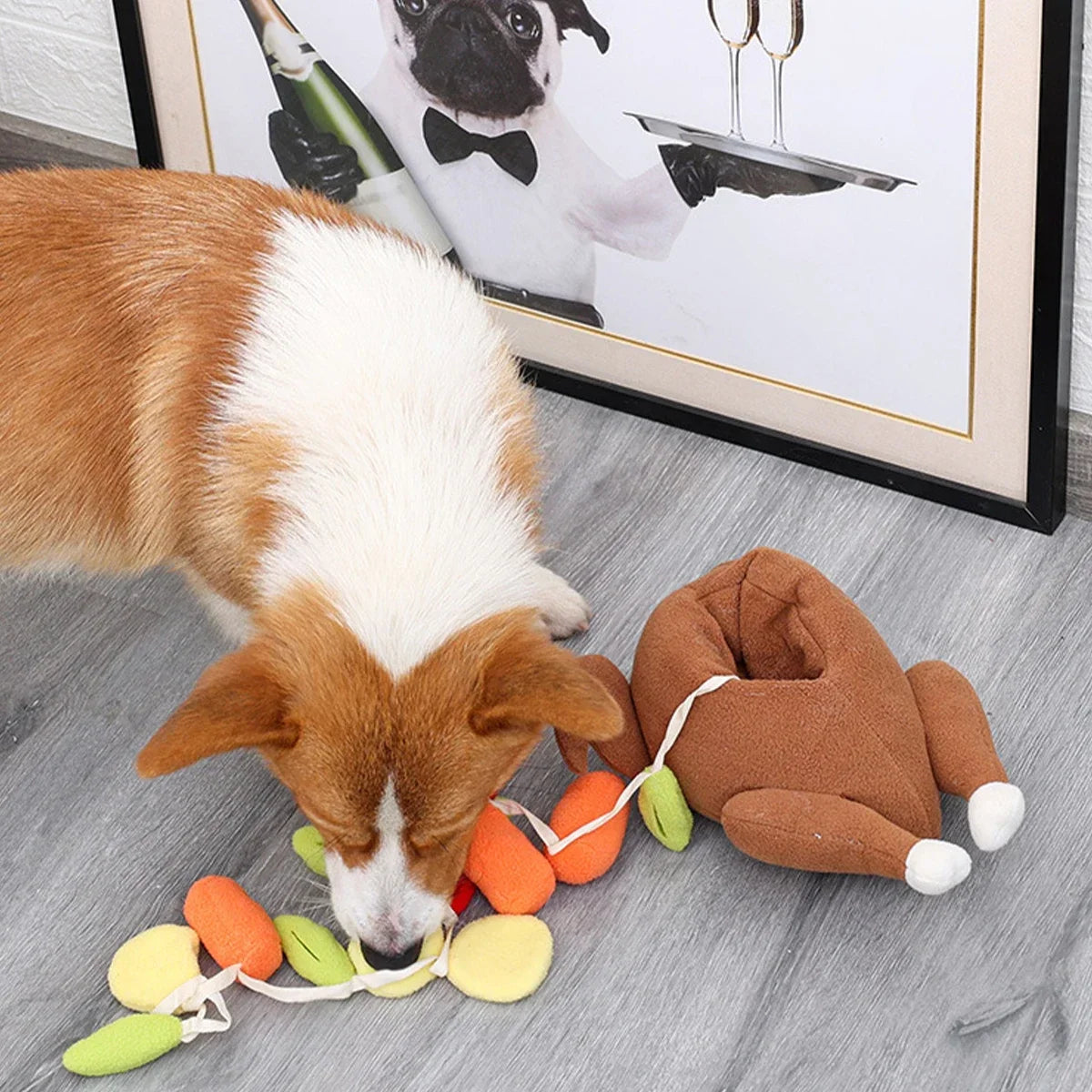 Dog Turkey Plush Toy Roasted Turkey Stuffed Toy Cute Dog Chew Squeaky Toy Interactive Hide and Seek Dog Toy Food Training Pet