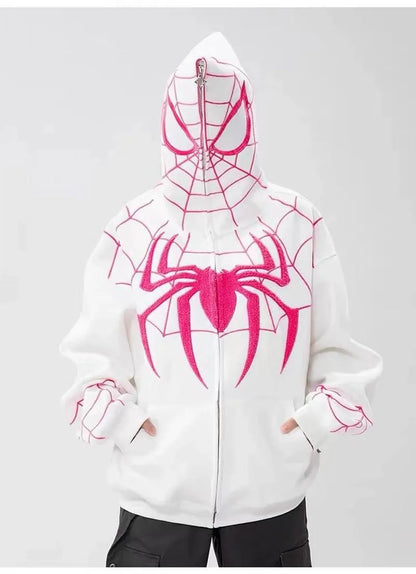 Gothic Y2K Spider Embroidery Hoodie