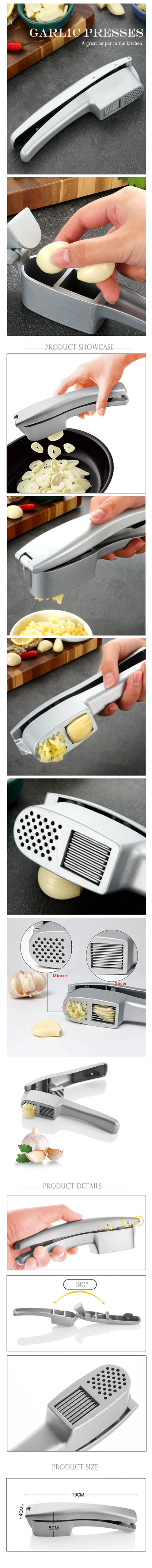 2 In 1 Multifunctional Garlic Press Garlic Slicer Zinc Alloy Manual Kitchen Accessories