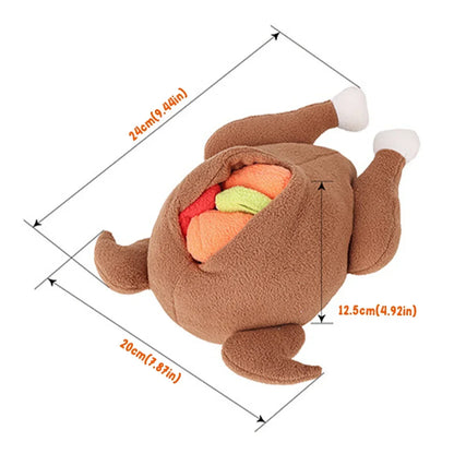 Dog Turkey Plush Toy Roasted Turkey Stuffed Toy Cute Dog Chew Squeaky Toy Interactive Hide and Seek Dog Toy Food Training Pet