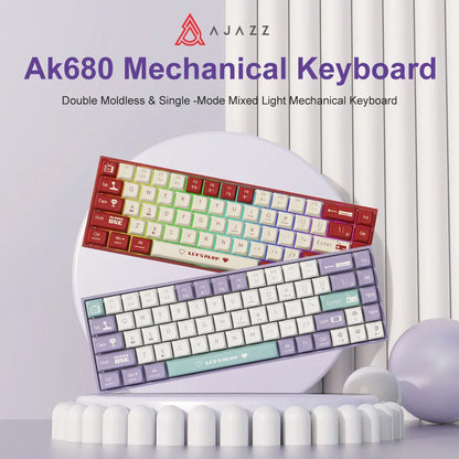 AJAZZ AK680 Mechanical Keyboard ABS Keycap 68 Keys Wired Wireless Bluetooth Gamer Keyboard Hot Swap Custom Gasket for Pc Laptop