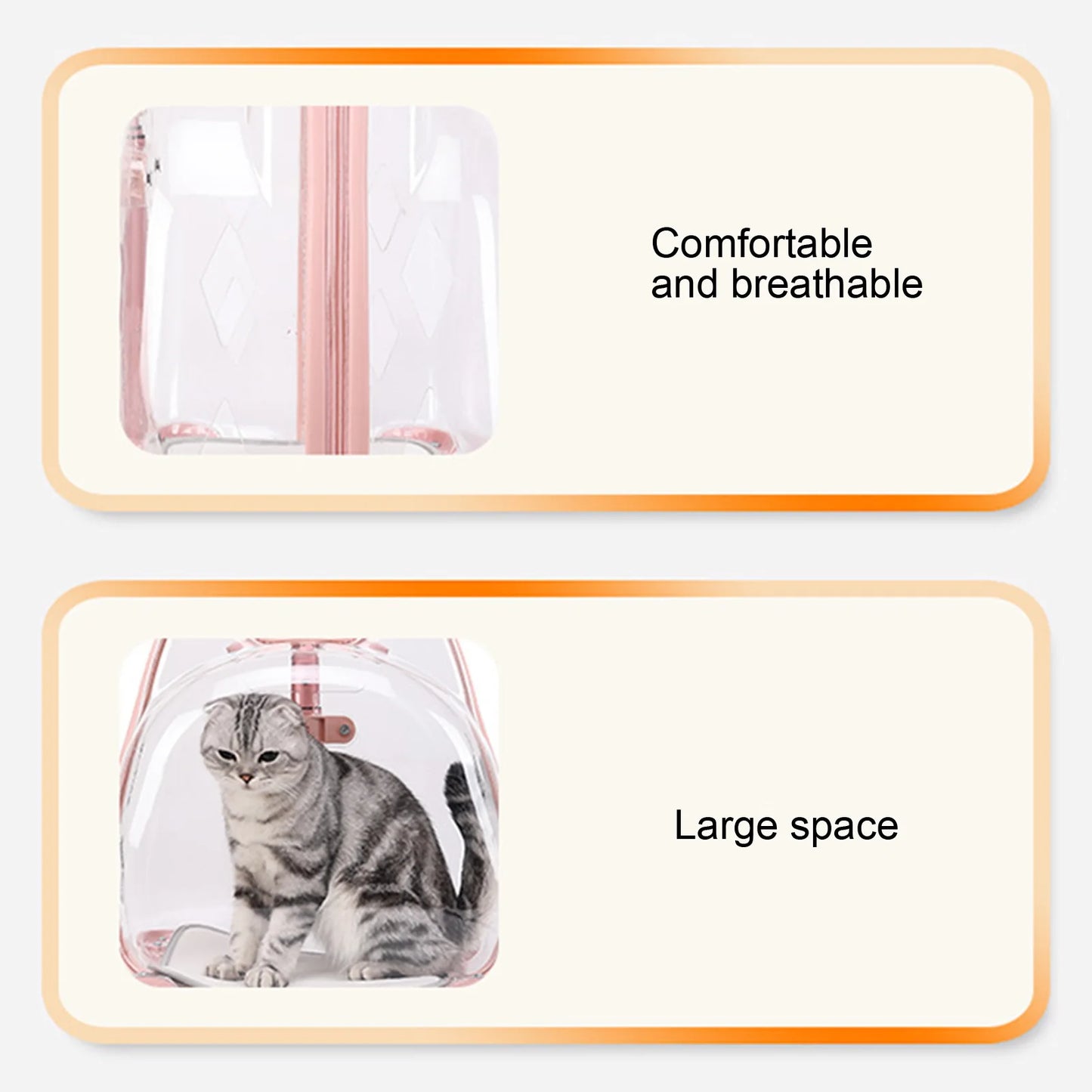 Cat Carrier with Wheels Transparent Pet Trolley Case Telescopic Rod Spacious Breathable Pet Trolley for Hiking Travel