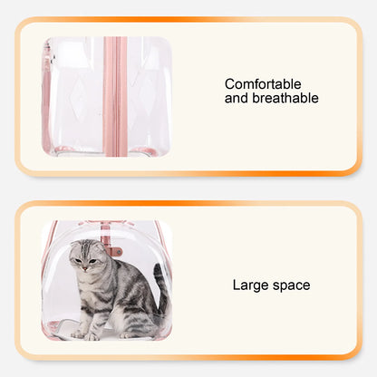 Cat Carrier with Wheels Transparent Pet Trolley Case Telescopic Rod Spacious Breathable Pet Trolley for Hiking Travel