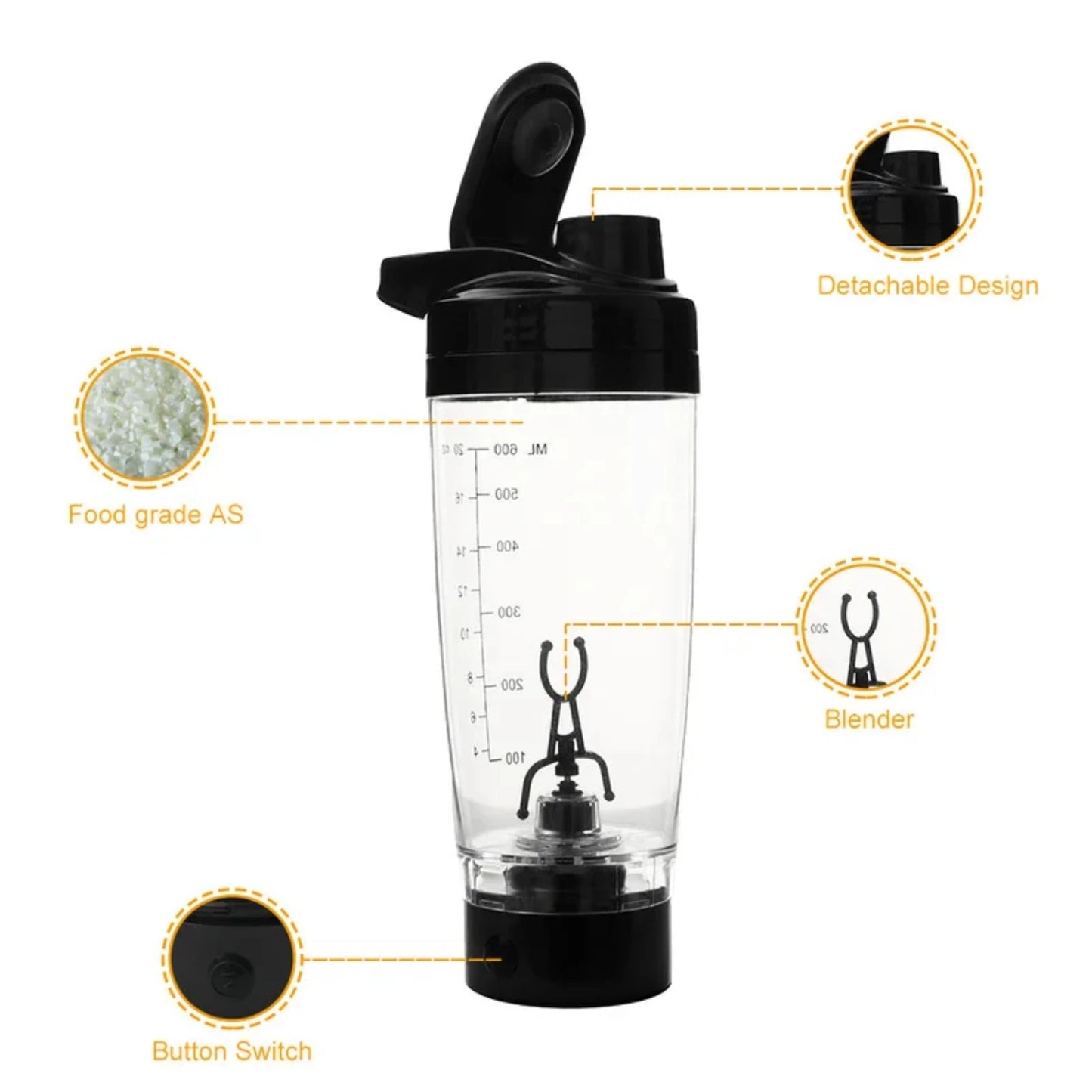 600ML Shaker Cup Powder Fitness Cup  Blender Protein Shaker Bottle Brewing Movement Eco Friendly Automatic Vortex Mixer