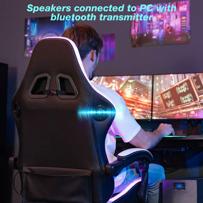 Gaming Chair Office Chair Ergonomic Bluetooth Speaker LED Lights Massage Adjustable Height Armrests Headrest Lumbar Support