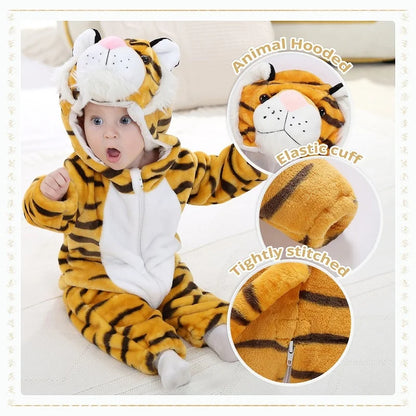 MICHLEY Halloween Baby Rompers Winter Clothes Costume Cow Flannel Hooded Bodysuits Pajamas Animals Overall Jumpsuit For Kids