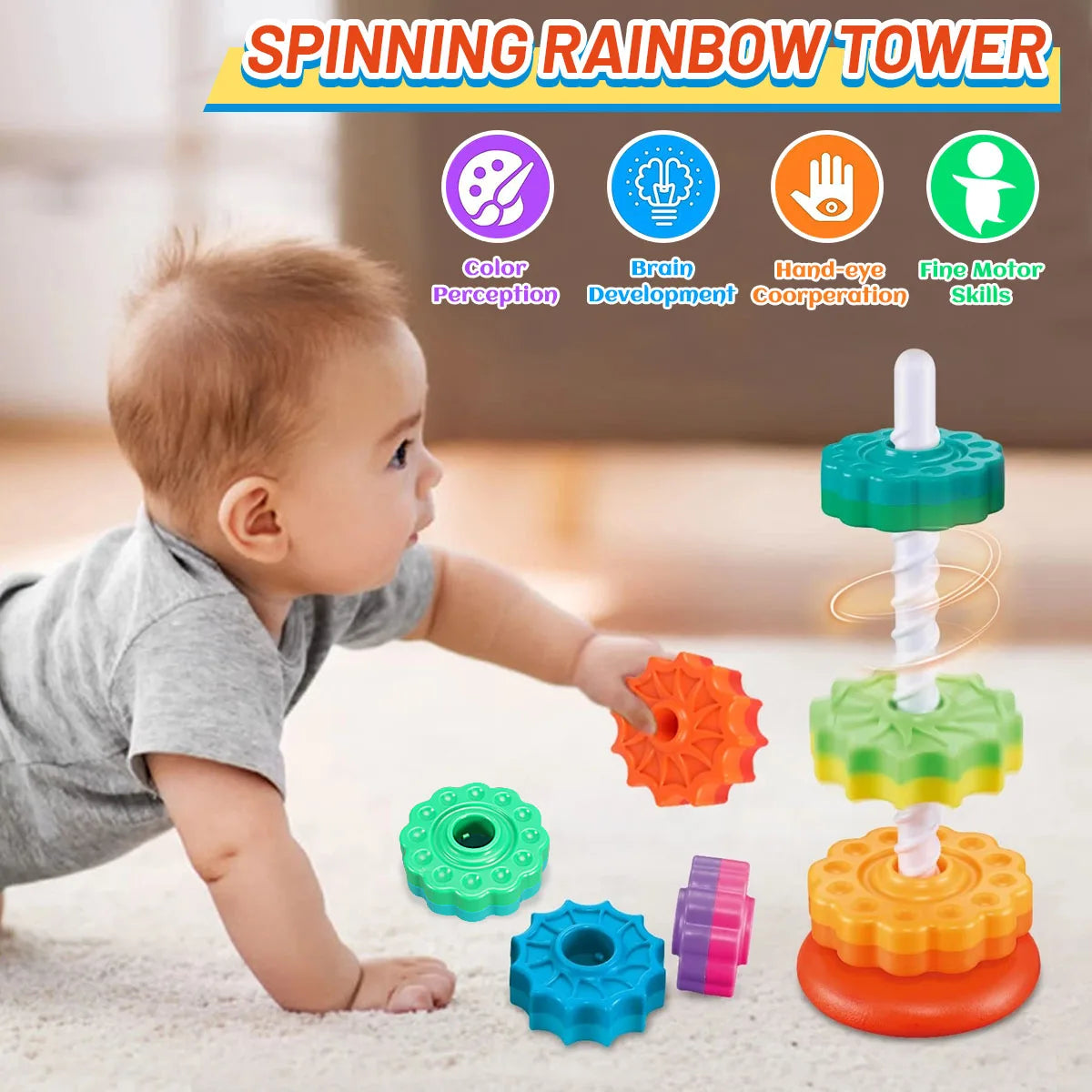 Montessori Rotating Rainbow Stacking Toy