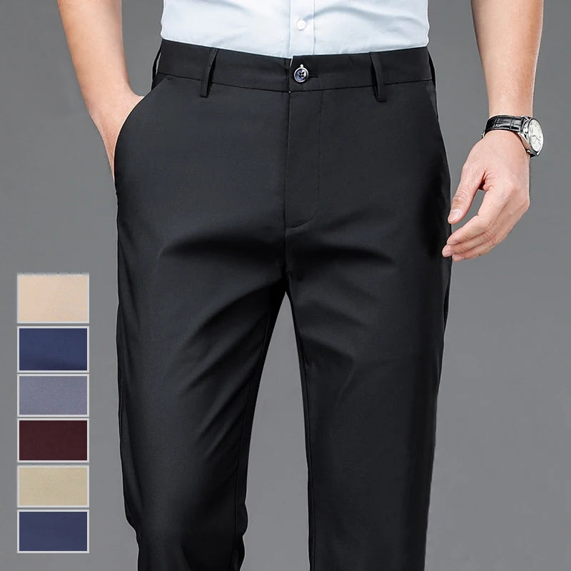 Stretch Solid Black Smart Casual Pants