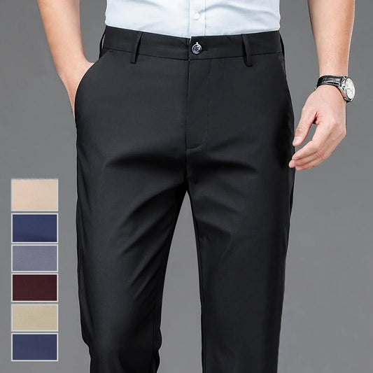 Stretch Solid Black Smart Casual Pants