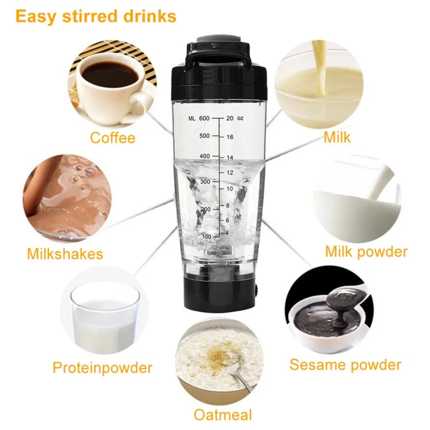 600ML Shaker Cup Powder Fitness Cup  Blender Protein Shaker Bottle Brewing Movement Eco Friendly Automatic Vortex Mixer