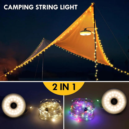 Rechargeable Camping String Light LED Camping String Light USB Rechargeable Magnetic 8 Modes Outdoor String Lamp for Garden Home