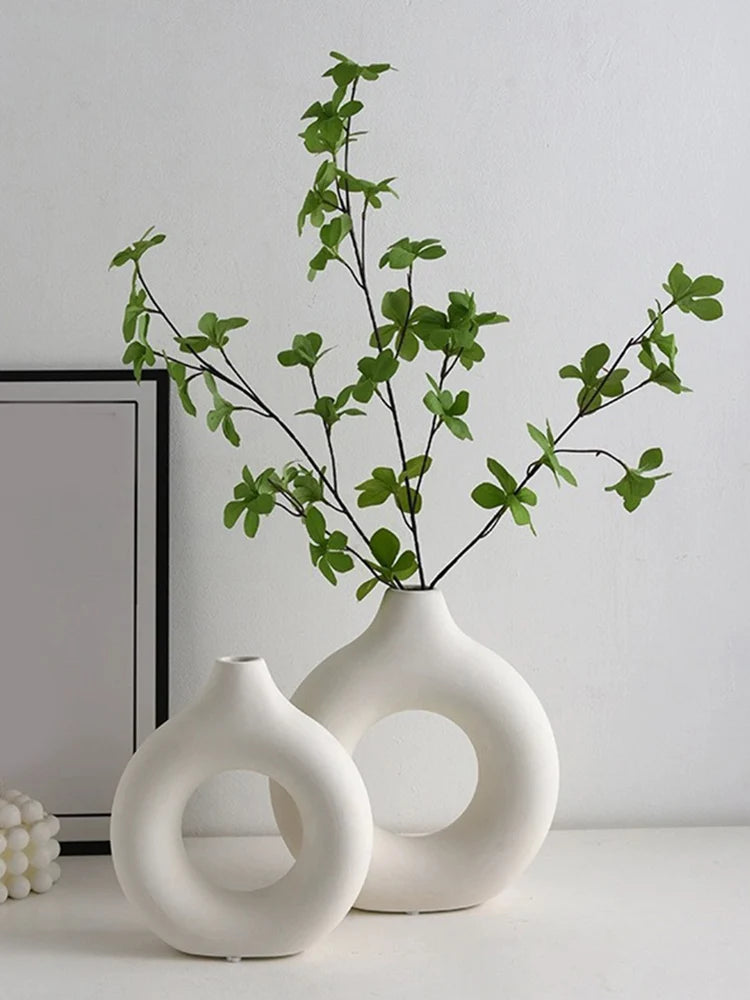 Circle Vase Flower Donut Shape Vase Living Room Decoration Nordic Style Plastic Vase Creativity Desktop Home Decoration Supply