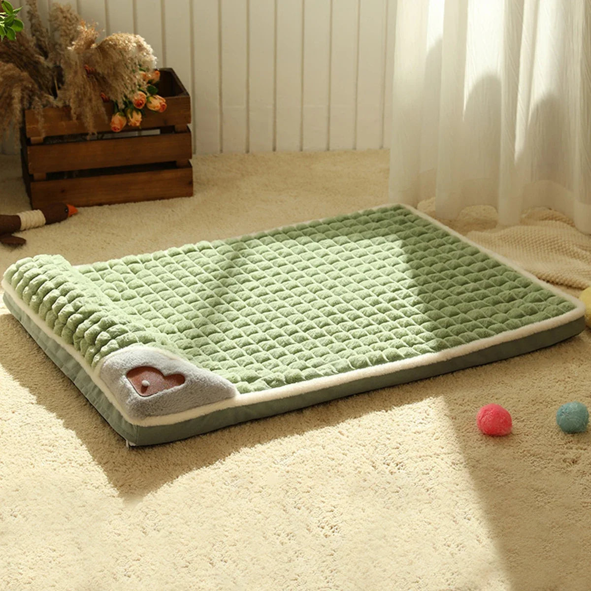 Dog Bed Mat Pet Bed Soft Warm Dog Bed with Pillow Detachable Washable Pet Sleeping Mat Anti-Slip Comfy Kennel Pad Thicken New