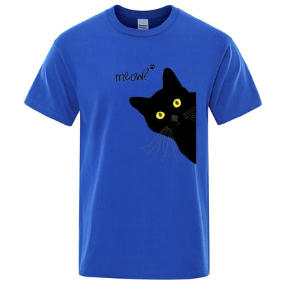 Meow Black Cat Print T-Shirt