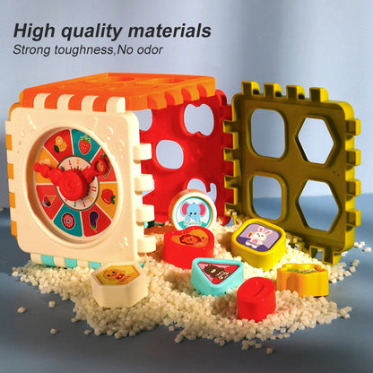 Toddler Activity Cube Clock Shape Number Shape Sorting Toys Geometric Building Blocks Puzzles Baby Montessori Educational Toys