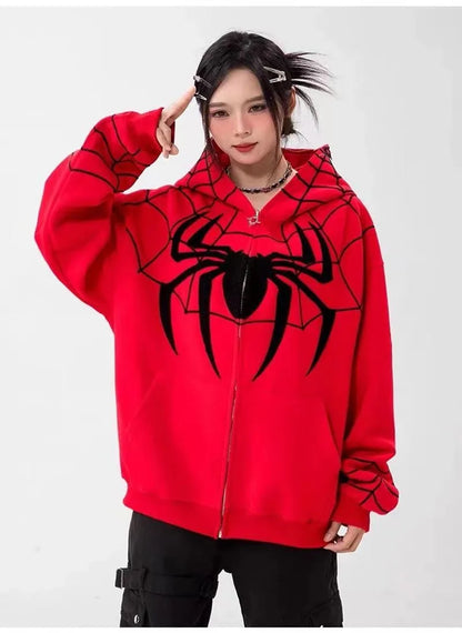 Gothic Y2K Spider Embroidery Hoodie