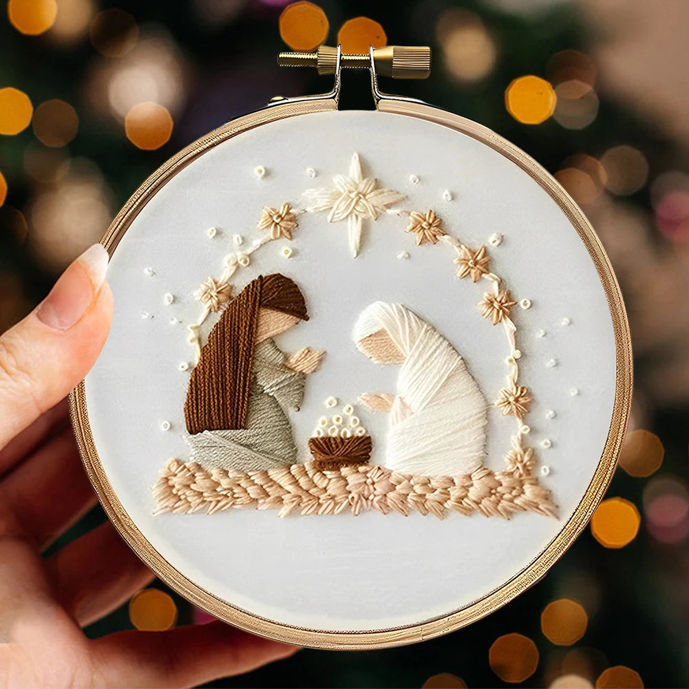 Christmas DIY Embroidery Kit Wreath Handmade Sewing Art Craft Beginners Needlework Printed Pattern Cross Stitch Set Xmas Gift