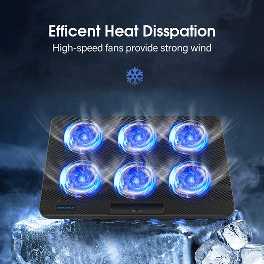 Coolcold 15.6-17.3inch Laptop Cooling Pad with 6 Quiet Fans,7 Height Wind Speed Adjustable,Laptop Cooer With Mobile Phone holder