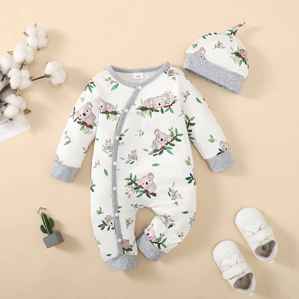 Bear Print Winter Baby Romper