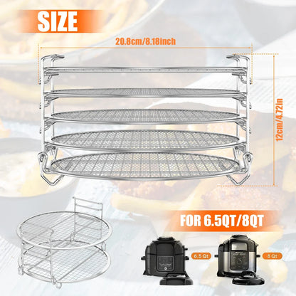 5-Layer Air Fryer Dehydrator Rack Food Grade Stainless Steel Grilling Rack Toast Rack Stackable Multi-Layer Cooking Rack