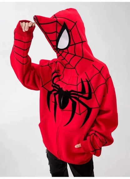 Gothic Y2K Spider Embroidery Hoodie