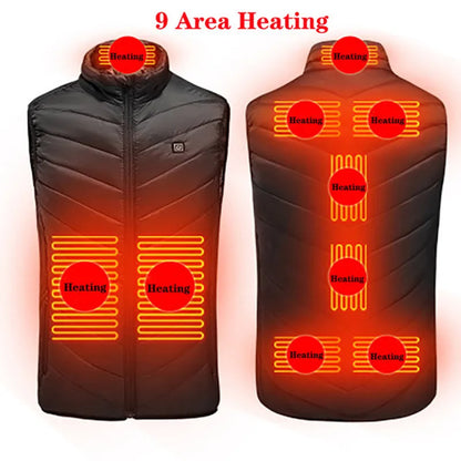 9Areas Self Heating Vest Jacket Vest Winter Electric USB Heater Tactical Jacket Thermal Vest Body Warmer Coat No Battery