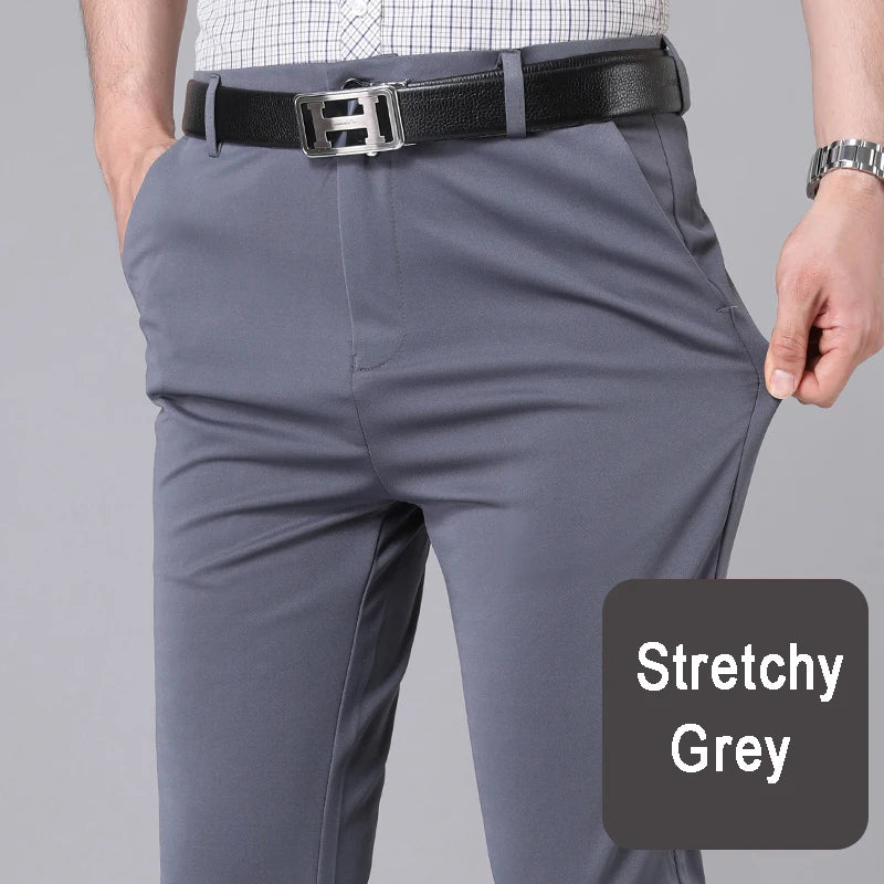 Stretch Solid Black Smart Casual Pants