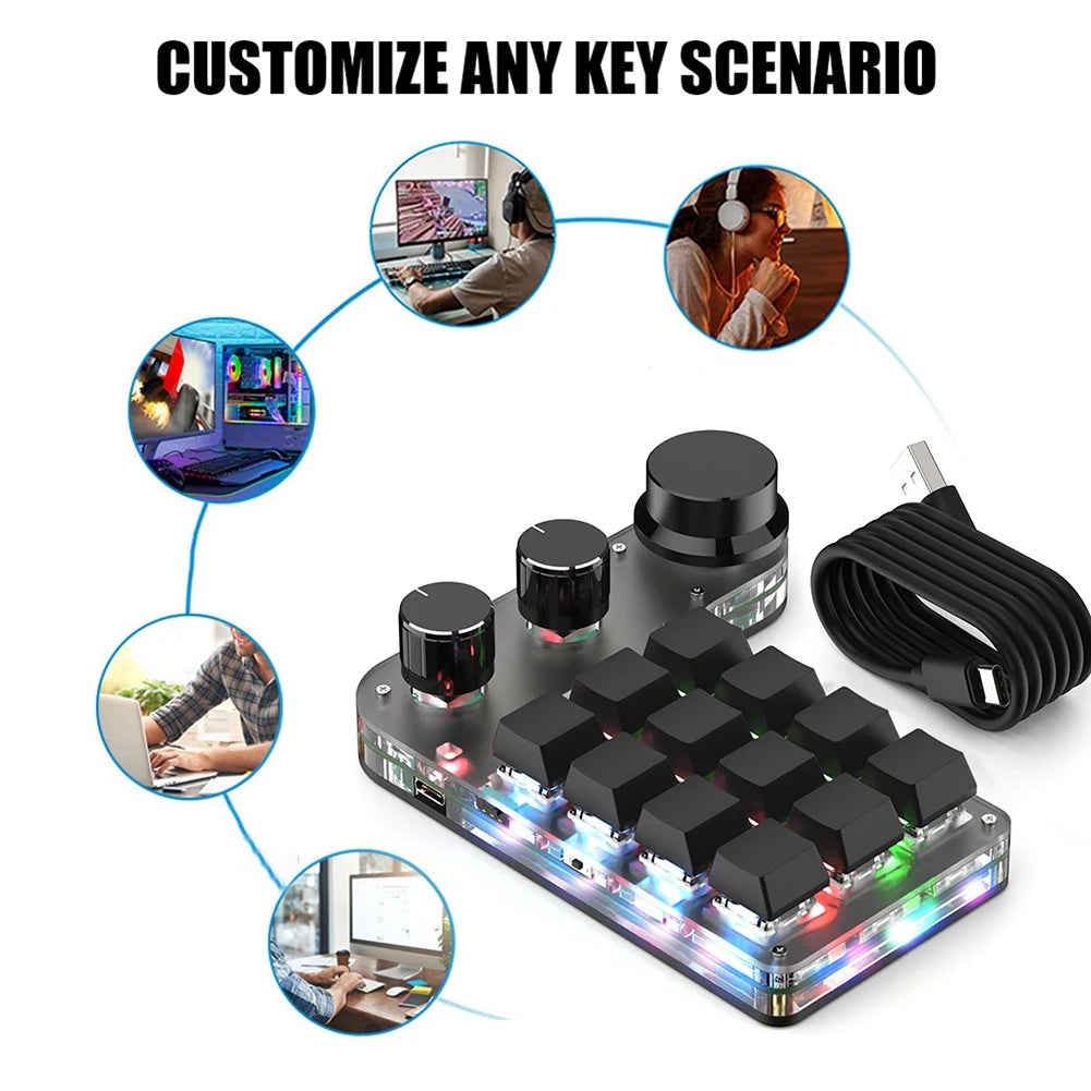 Programmable Keyboard Custom PC 12 Key 3 Knob Bluetooth/USB Wired Customized Hot Swap Shortcut Key for PC Macbook Laptop