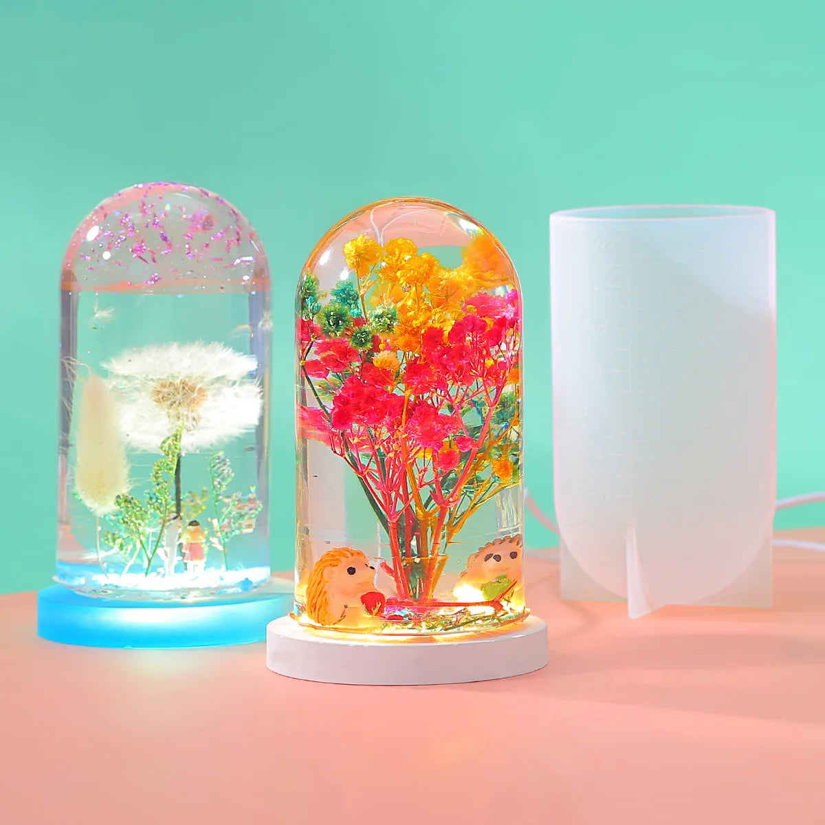 DIY Crystal Epoxy Resin Mold Led Night Light Ornament Spherical Lamp Holder Cylindrical Silicone Mold